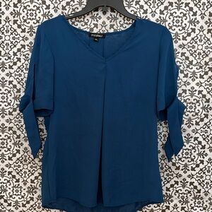 Roz & Ali Deep Blue Blouse with Tie Sleeves